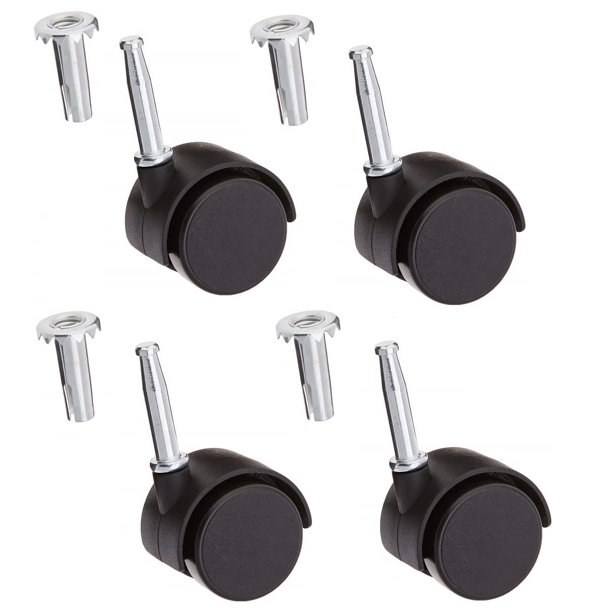 Merriway® BH06028 (4 Pcs) Castor Caster Twin Wheel Socket Fix, Black 50mm - Pack of 4 Pieces