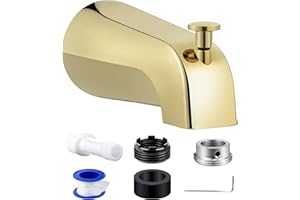 Dreyoo Tub Spout (Universal Fits 1/2" Copper Pipe, 1/2" IPS and 3/4" IPS), Bathroom Bathtub Faucet with Adapters and Hex Wrench(Polished Brass,Simple)
