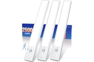 FULEN Under Cabinet Lights Cordless, Under Counter Lights for Kitchen, Motion Sensor Closet Lights Indoor, 2500mAh Rechargeable Battery Operated, Magnetic LED Bar Lights, 3 Pack, White