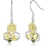 Bee Dangle Earrings for Women 925 Sterling Silver-Bumblebee Mother's Day Jewelry Gifts Honey Bee Earings for Her