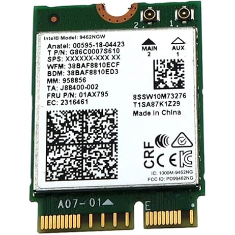 Intel 9462NGW Dual Band Wireless-AC 9462 CNVio M.2 802.11ac WLAN Bluetooth 5.1 WiFi Card SW10M73276 8SSW10M73276