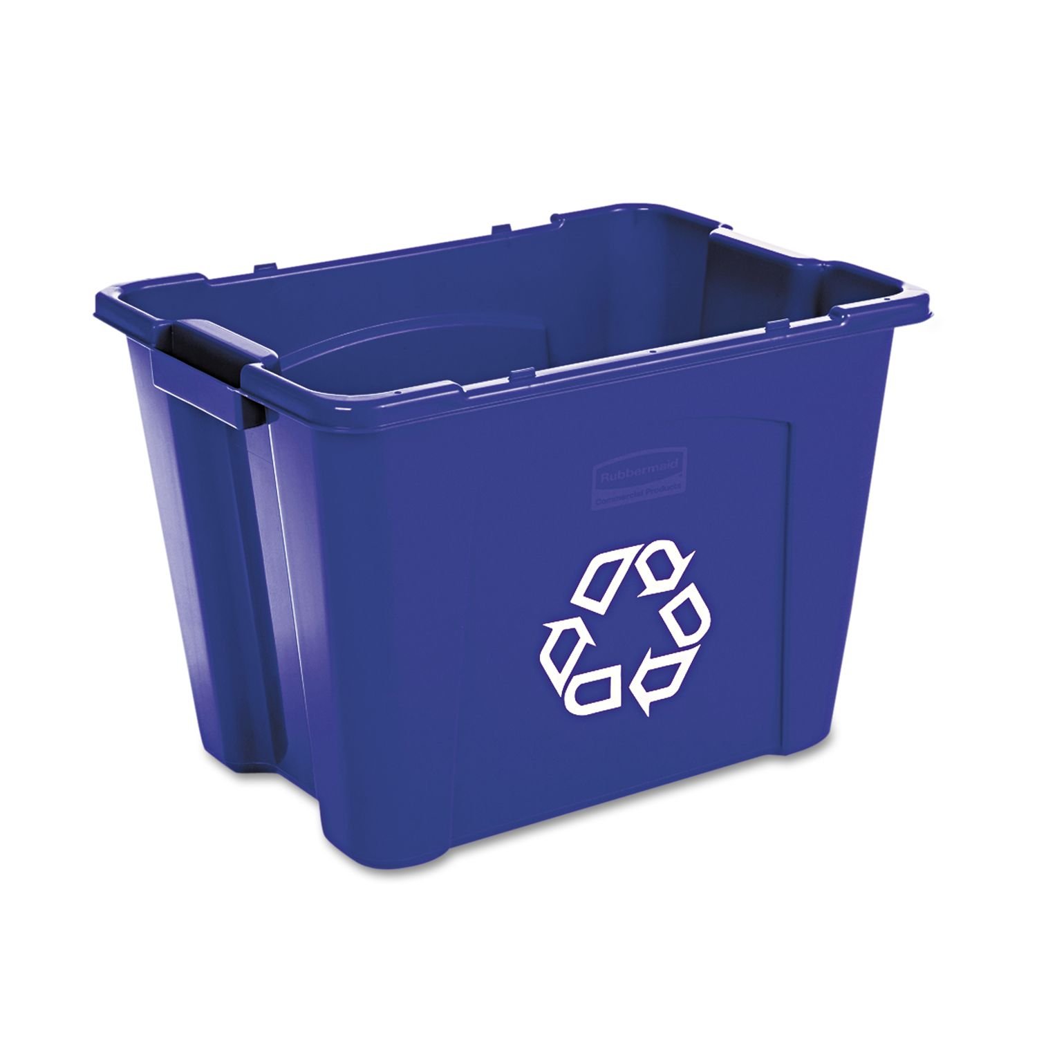 Rubbermaid Commercial Stacking Recycle Bin, Rectangular, Polyethylene, 18 gal, Blue - one recycling bin.