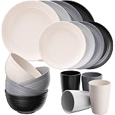 Quatish 16 Pcs Plates and Bowls Sets, Plastic Dinnerware Sets for 4, Grey | Unbreakable,Reusable, Dish Set for Camping, Dishwasher Microwave Safe, Outdoor Kitchen and Apartment Dinning RV Essentials