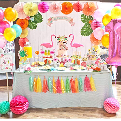 Efivs arts 49 Pieces 3D Flamingo Pineapple cake Cupcakes Toppers Cocktail Picks Party Supplies for Luau Summer Hawaiian Birthday Wedding Beach Party Decoration