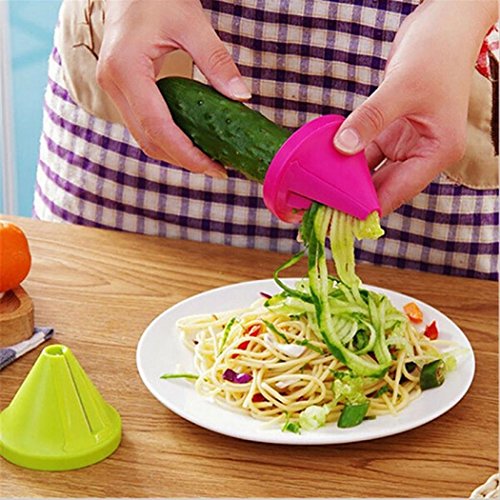 Zhuygba 2Pcs Multi-function Kitchen Cutter Tool -Cucumber Carrot Spiral Shred Slicer Root Vegetables,Stainless Steel Spiral Twist Knife, Creative Cold Dish Knife Utensils gourmet tools(Green/Rose Red) - Thumbnail 7