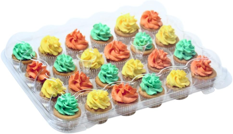 OccasionWise Premium Clear Mini Cupcake Containers | 24 Mini Compartment | High Dome Boxes Great for High Topping Small Cupcakes | with Hinged Lid to Keep Your Cupcakes Delicious & Fresh | Set of 4