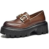 BEAU TODAY Chunky Loafers Women,Platform Loafers for Women,Lug Sole Slip On Leather Classic Penny Shoes,Comfortable Office Work Business Casual Dress Shoes