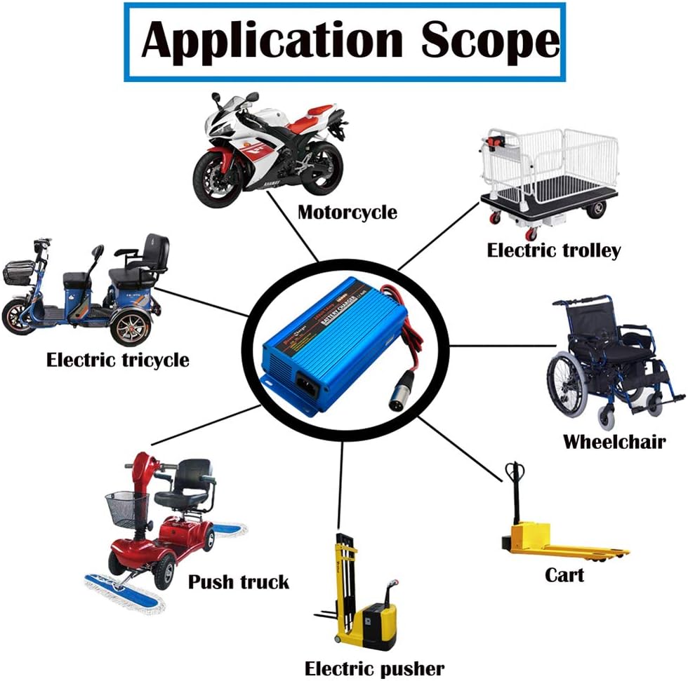 24V 5A Automatic Battery Charger Trickle Charger Battery Maintainer with 3-Pin XLR Connector for Scooter Wheelchair Car Motorcycle eBike Lawn Mower Marine Boat: Automotive