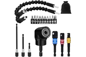 GALLIA Flexible Drill Bit Extension Set 19pcs, Hex Shank 105°Right Angle Drill Bit Attachment, 3pcs Drill Bit Holder Extension, 1/4 3/8 1/2" Universal Socket Adapter, Screwdriver Bit Kit