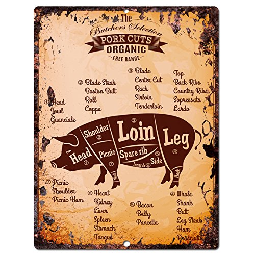 Chic Sign Pork Meat Cuts Chart Guide Rustic Retro Vintage Kitchen Wall Decor 9