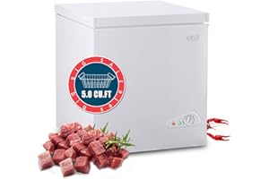 KRIB BLING 5.0 Cu.Ft Compact Chest Freezer with Basket, Top Door Open Freestanding Deep Freezer with 6 Level Temperature Adjustment, Ideal for Home, Kitchen, Office, White (FLG-86Q)