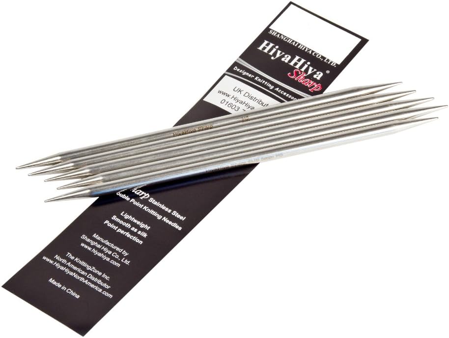 HiyaHiya Set of 5 Sharp Stainless Steel Double Pointed Needles 6"/15cm x 4.50mm, 4.5mm