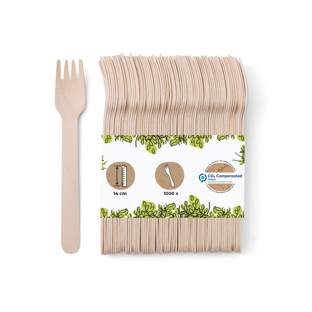 BIOZOYG 1000 Disposable Forks Made of Wood | Disposable Cutlery Party Cutlery Wood Cutlery Cutlery Disposable Crockery Biodegradable, compostable Wooden Forks 14 cm