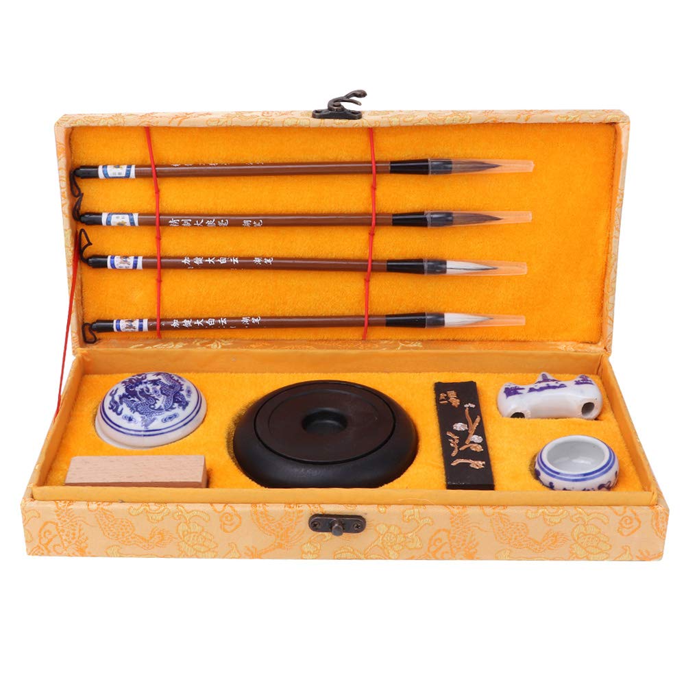 Dekaim Chinese Calligraphy Brush Set,Chinese Calligraphy Brush Set,Chinese ArtSupplies,Pen/Ink/Paper/Inkstone,for Ink Stones Writing Drawing