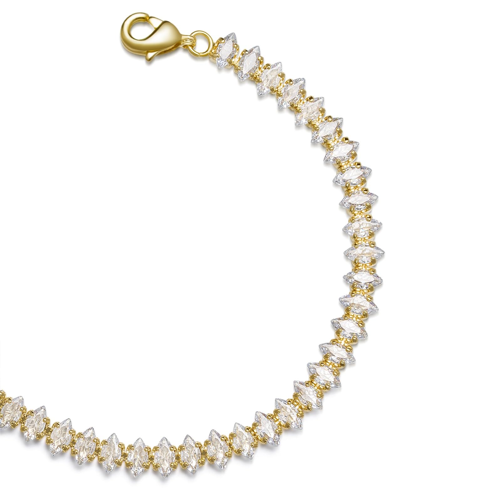 Photo 1 of Pearich 14k Gold Filled Tennis Bracelet for Womne, Cubic Zirconia Classic TMarquise Bracelet, Gold Link Bracelets For Women 6.75 Inch