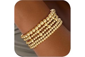 Eaciy Gold Bracelets for Women, 14K Gold Plated Beaded Bracelets Gold Strand Bead Ball Bracelet Stack Set Adjustable Bracelet Set Waterproof Jewelry for Women Gifts Non Tarnish