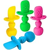 LittleWhispers Baby Silicone Spoons - Self Feeding 6 Months - Infant, Toddler, & Kid Friendly Utensils - First Stage, Baby Le