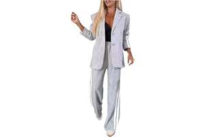 2025 Womens Two Piece Outfits Striped Side Button Blazer and Pants with Pockets Sets Business Casual Pant Suits Set