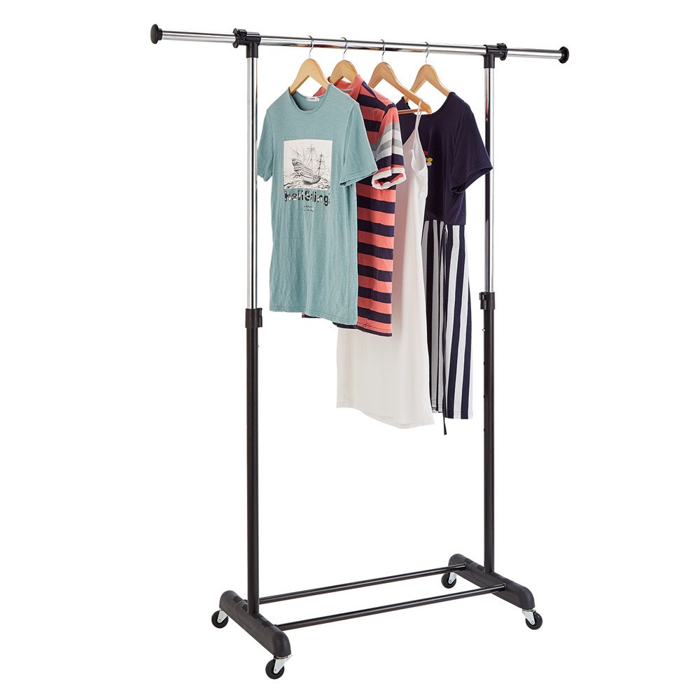 RichStar Single Rod Clothes Rack Adjustable Garment Rack-with Commercial Grade Casters,Black&Chrome