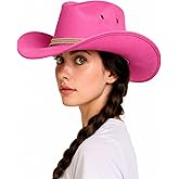 thuizen Men and Women's Classic Western Rolled-up Vegan Suede Decent Adjustable Drawstring Cowboy Cowgirl Hat