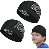 Maoko Kids Skull Cap 2 Pack for Boys & Girls, Breathable Mesh Helmet Liner, Lightweight Moisture Wicking Skull Cap for Cycling, Skateboarding, Skiing and Sports, Black