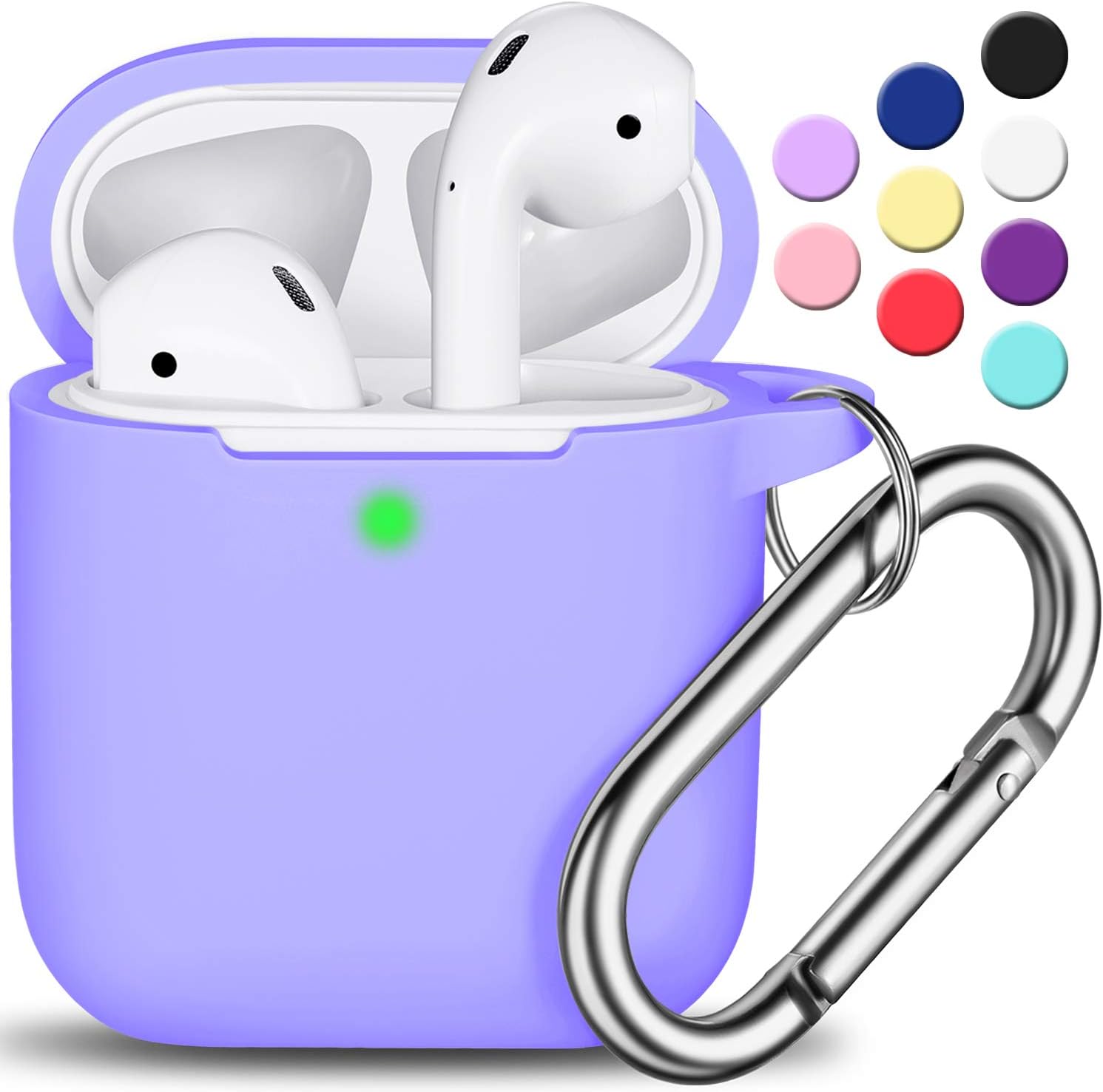 AirPods Case Cover with Keychain, R-fun Full Protective Silicone AirPods Accessories Skin Cover for Women Girl with Apple AirPods Wireless Charging Case,Front LED Visible-Lilac