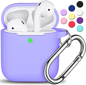 AirPods Case Cover with Keychain, R-fun Full Protective Silicone AirPods Accessories Skin Cover for Women Girl with Apple AirPods Wireless Charging Case,Front LED Visible-Lilac