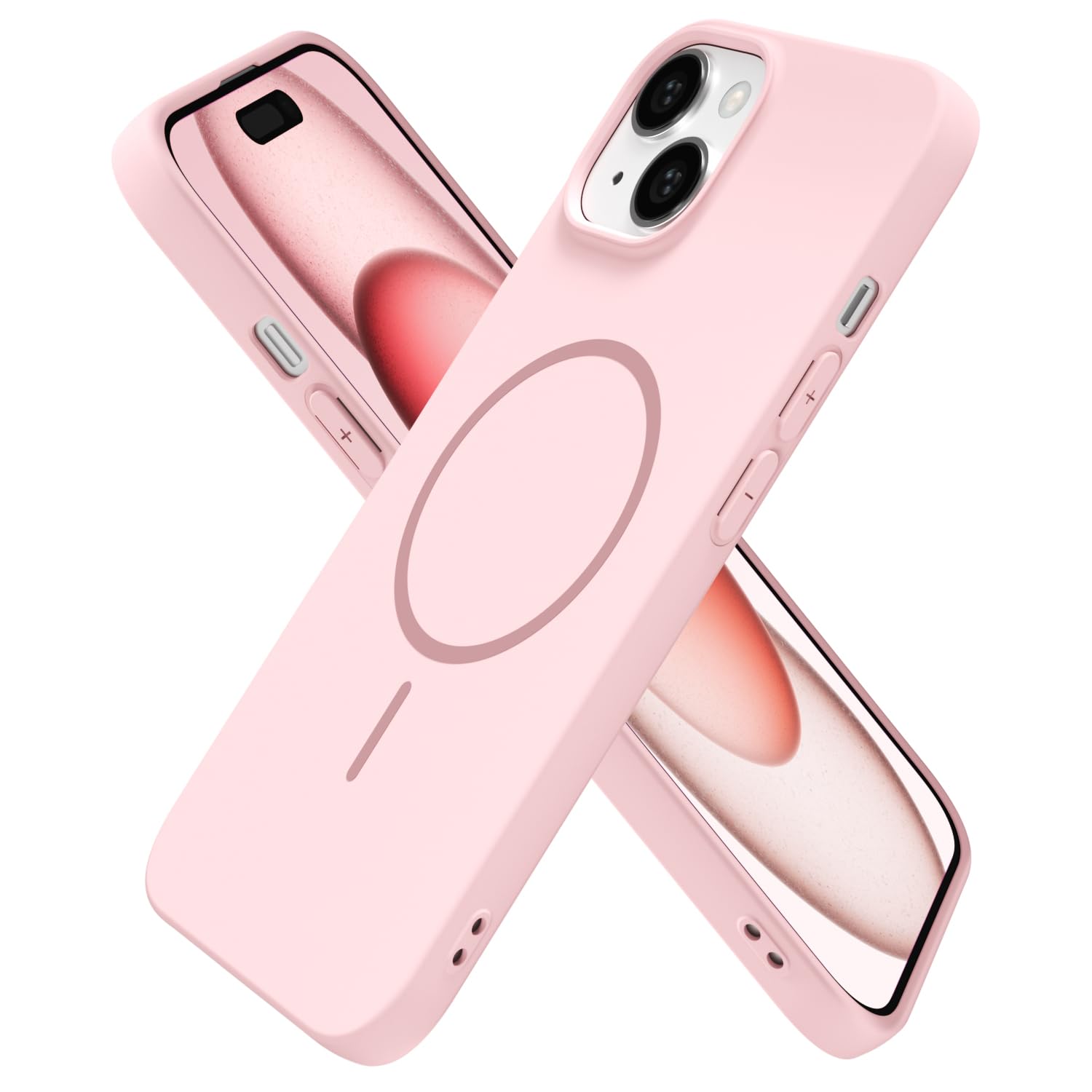Photo 1 of oakxco for iPhone 15 Case Silicone Mag Safe, Magnetic Slim Thin Phone Case Compatible with Magsafe Wireless Charging, Cute Girly Aesthetic Soft Rubber Gel Safecase for Women Girls, Light Pink