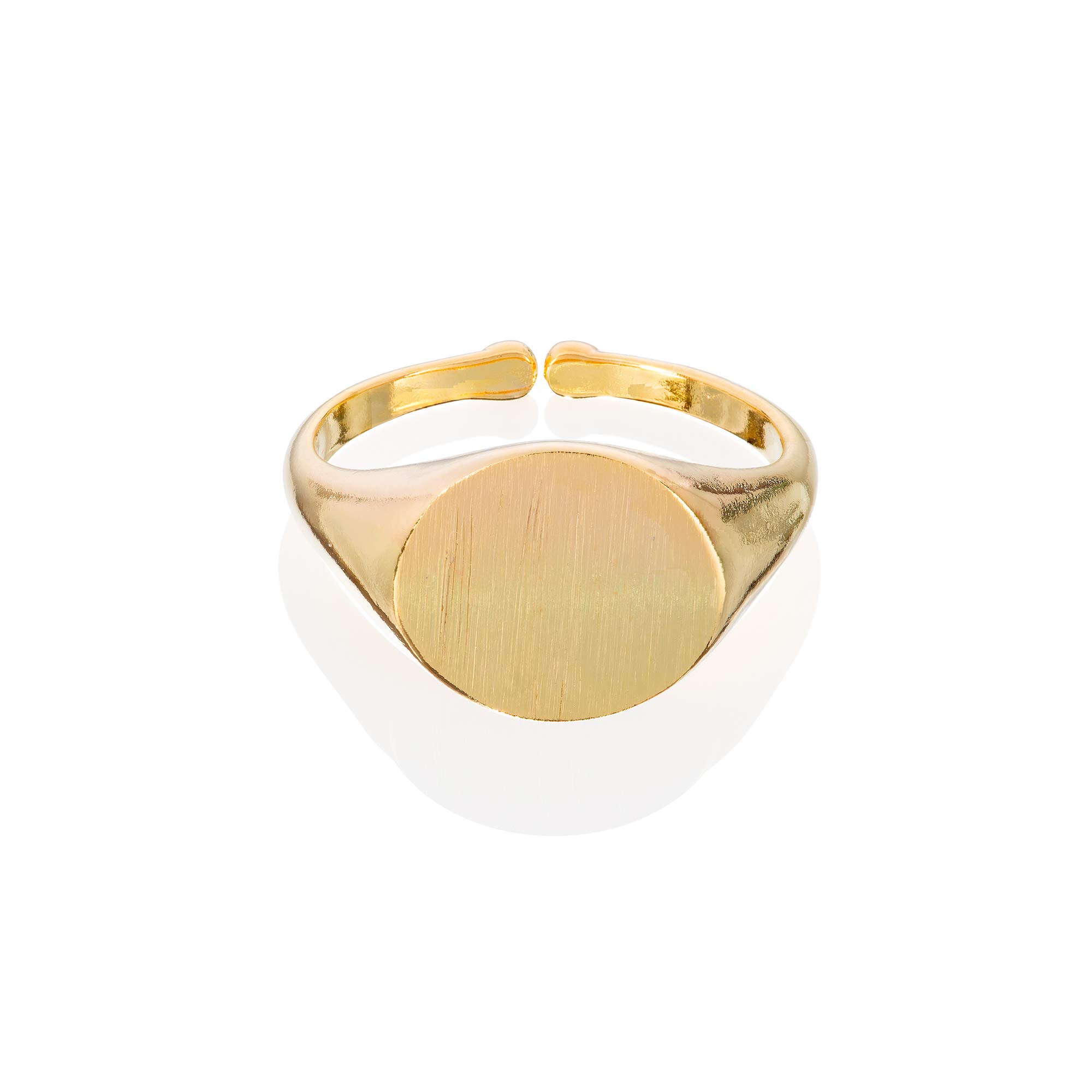 Namana Adjustable Signet Ring, Round Open Gold Ring with Brushed Finish, Cute Simple Ring for Women and Teen Girls