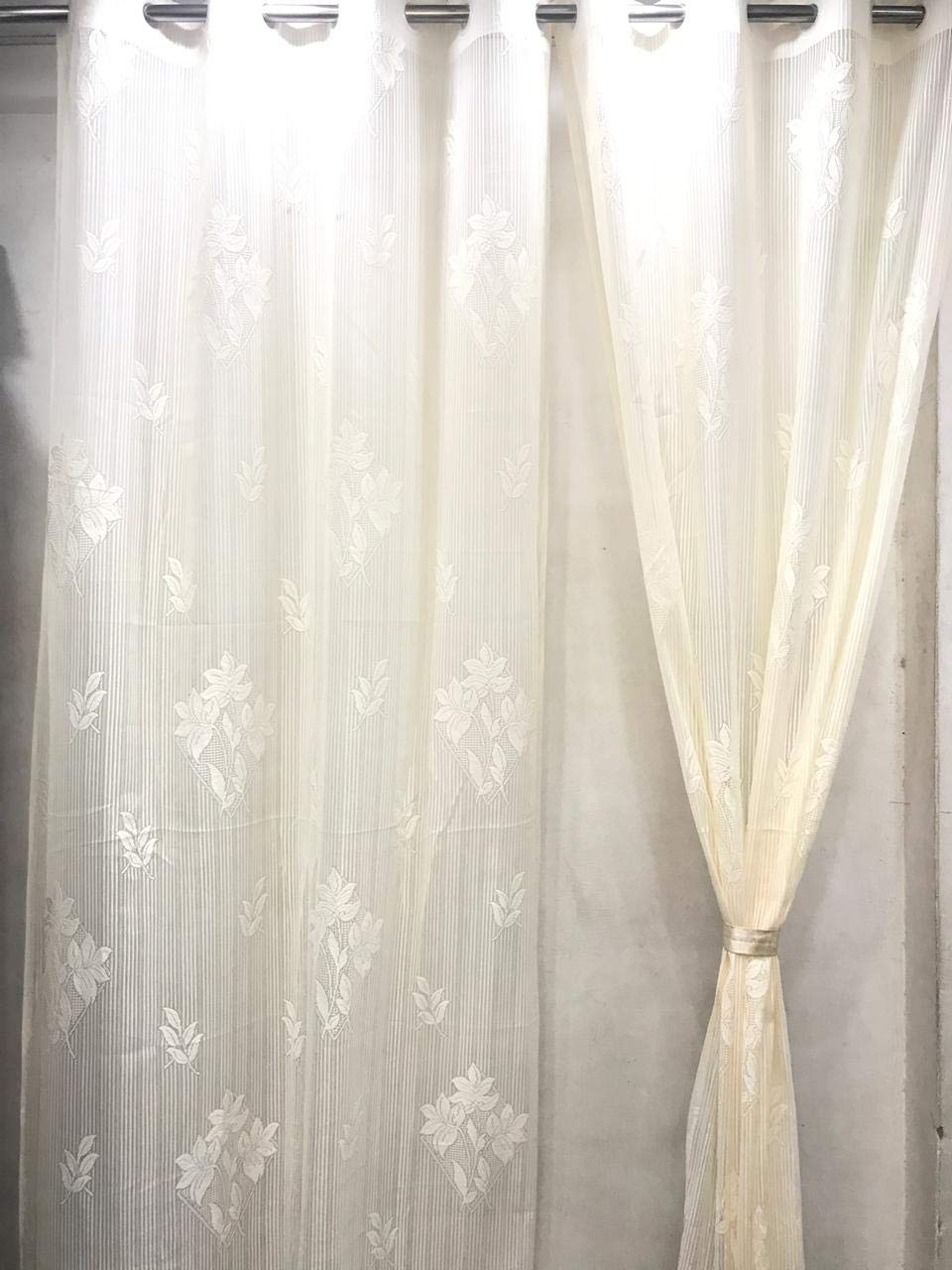 Buy RIDHAAN Imported Net Fabric Door Curtains 9 feet Cream B0837Z7N11