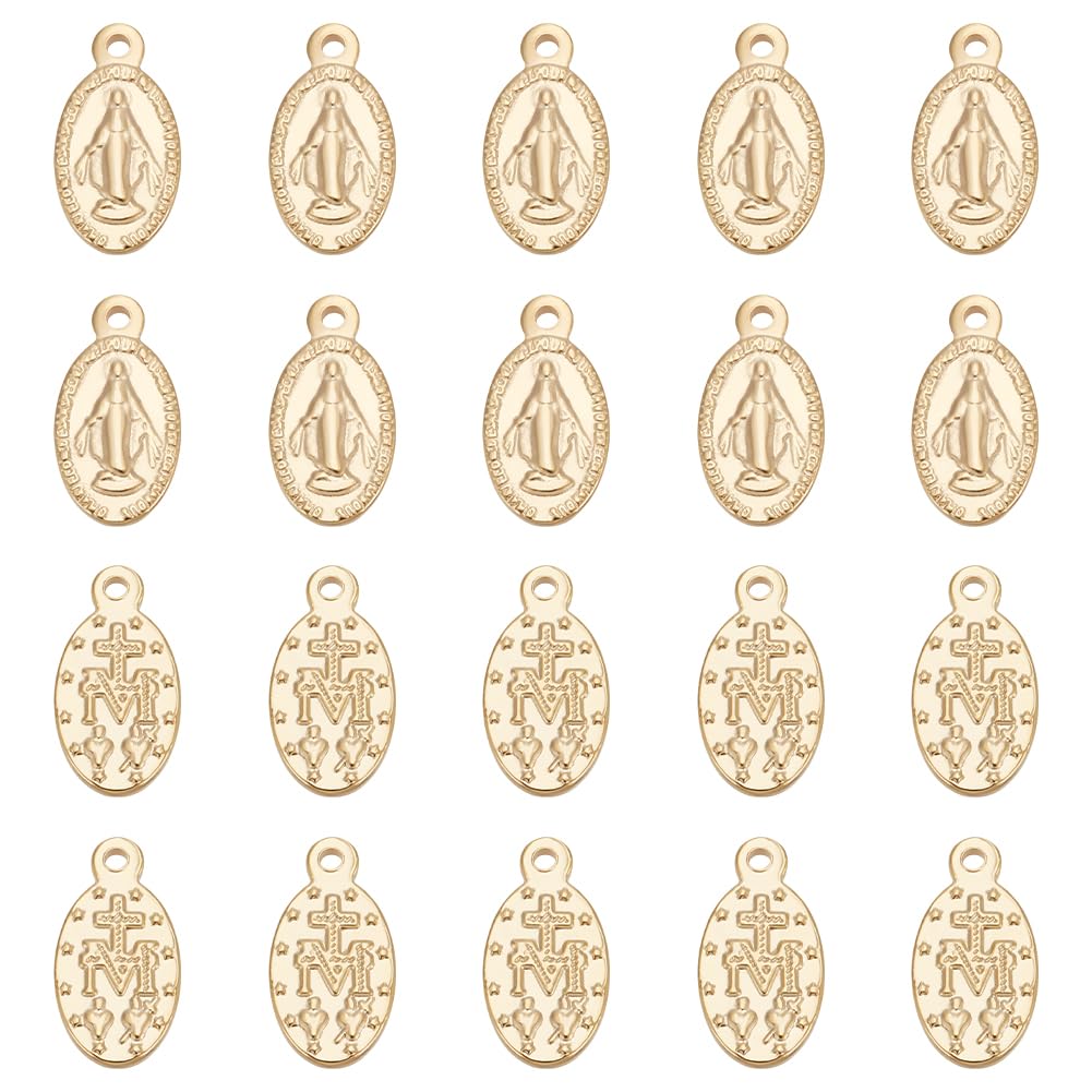 UNICRAFTALE about 10pcs Oval Extender Chain Drop 304 Stainless Steel Pendants Oval with Virgin Mary Charms Golden Color 15mm End Drop Charm Connector for DIY Jewelry Making