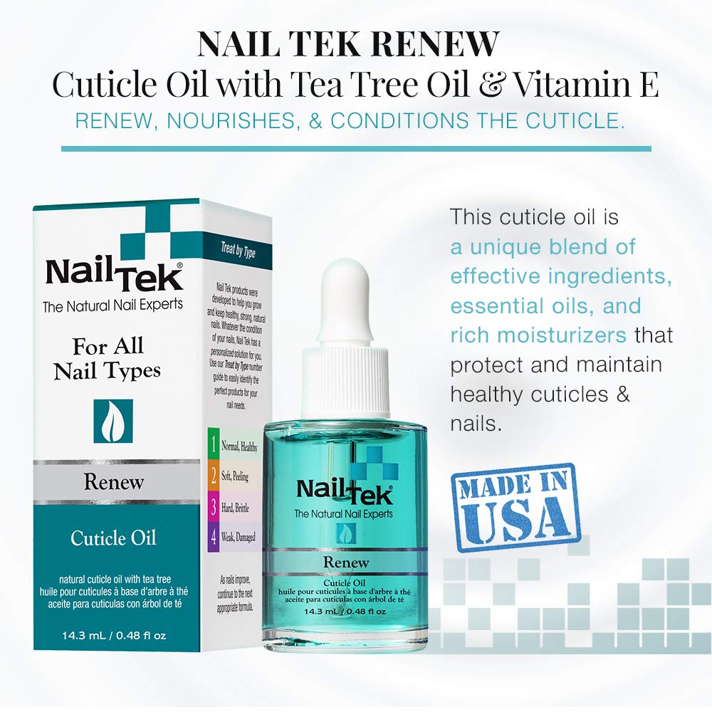 Nail Tek Renew, Natural Cuticle Oil with Tea Tree for All Nail Types, 0.48 oz, 2-Pack : Beauty