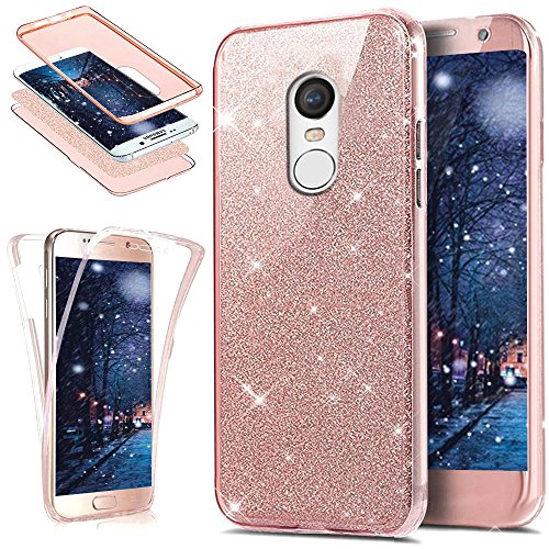 Xiaomi Redmi Note 4X Case,ikasus [Full-Body 360 Coverage] Crystal Clear 2in1 Sparkly Shiny Bling Glitter Front Back Full Coverage Soft TPU Silicone Rubber Case for Xiaomi Redmi Note 4X,Rose Gold