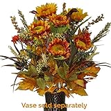 Orange Yellow Sunflower and Mini Mum Mix Artificial Bouquet, featuring the Stay-In-The-Vase Design(c) Flower Holder (MD1298)
