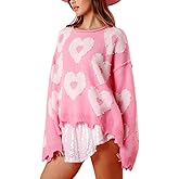 Pearl Sweater for Women Love Heart Graphic Knitted Sweatshirts Cute Oversized Pullover Shirts