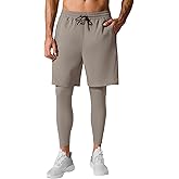 BRXL Men's 2 in 1 Compression Running Pants with Pockets, Quick Dry Leggings Base Layer Workout Athletic Gym Basketball
