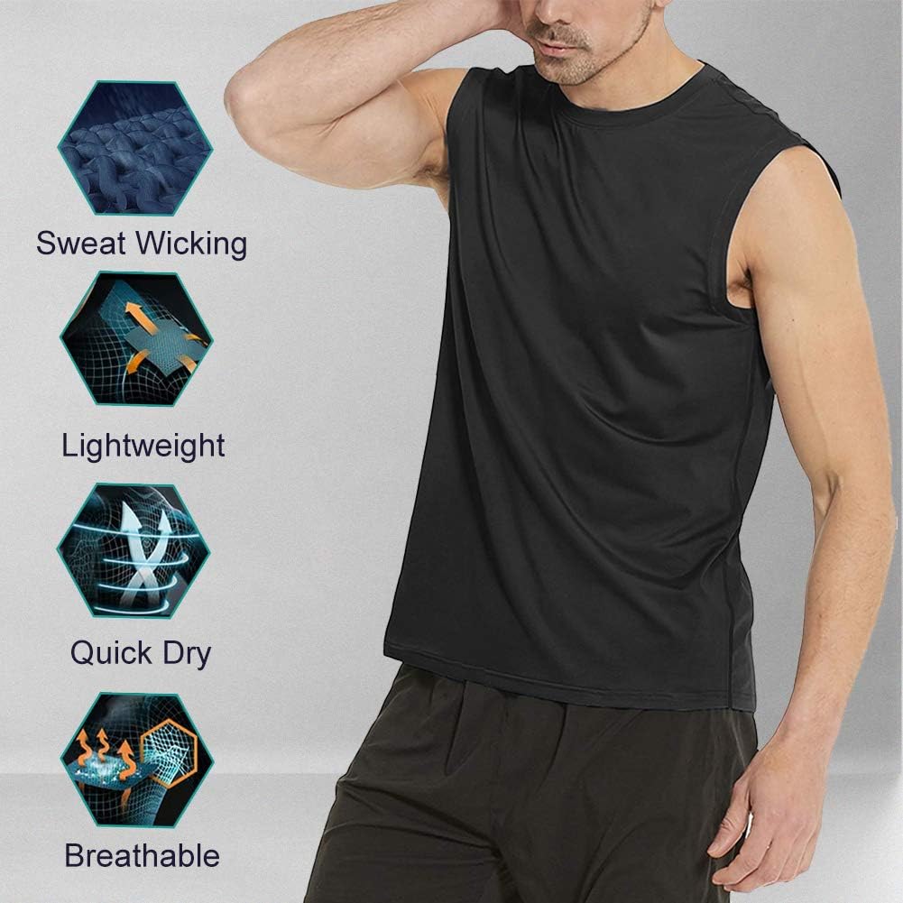 MeetHoo Tank Tops for Men, Workout Sleeveless T Shirts Gym Tank Tee Muscle Bodybuilding Fitness Undershirt: Clothing