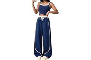 SHENHE Girl's 2 Piece Outfits Tracksuit Crop Cami Tank Top and Baggy Wide Leg Sweatpants Set