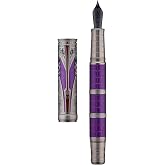 Hongdian D5X Fountain Pen Purple Color Fine Nib, Qin Dynasty Retro Chinese Totem Engraving Smooth Writing Pen with Converter and Pen Box Set