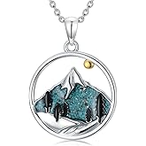 BETHZA Genuine Turquoise Mountain Necklace for Women 925 Sterling Silver Turquoise Nature Mountain Pendant Jewelry for Skiers Hikers Nature Lovers