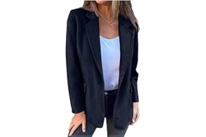 Wool Blazer for Women Lapel Collar Long Sleeve Button Blazer Causal Business Office Open Front Short Jacket Pea Coat