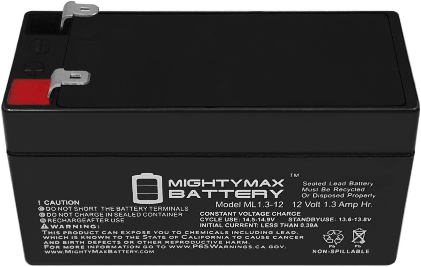 ML1.3-12 - 12 Volt 1.3 AH SLA Battery - Mighty Max Battery Brand Product: Electronics