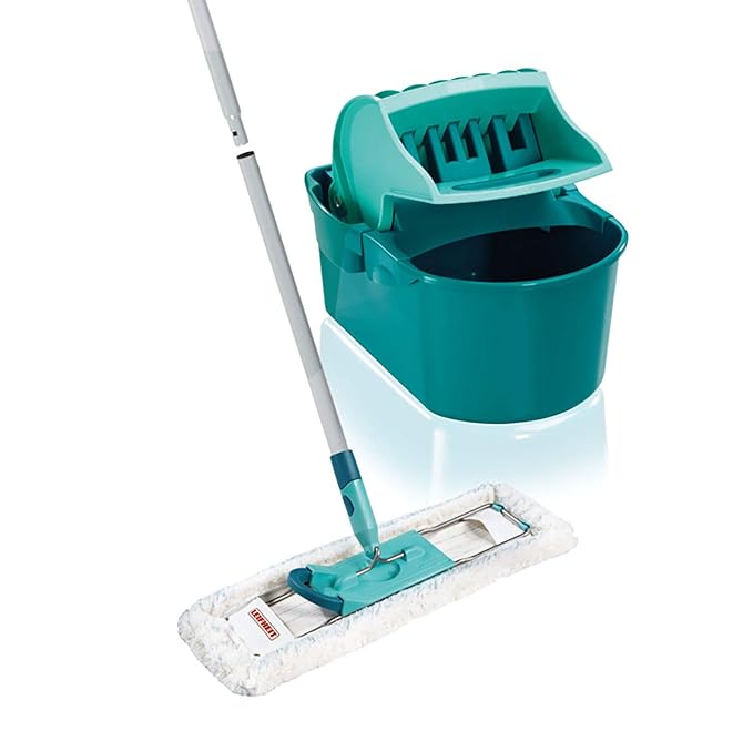 Leifheit Set Wischtuchpresse Profi Compact mit Bodenwischer und 3-teiligem Stiel, wie handgewrungen auspressbar, platzsparend