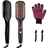 Hair Straightener Brush, Anti-Frizz Heated Straightening Comb for Women, 20s Fast Heat Up, 5 Temp Settings (260°F-420°F), Dual Voltage Travel Styler with Auto-Off