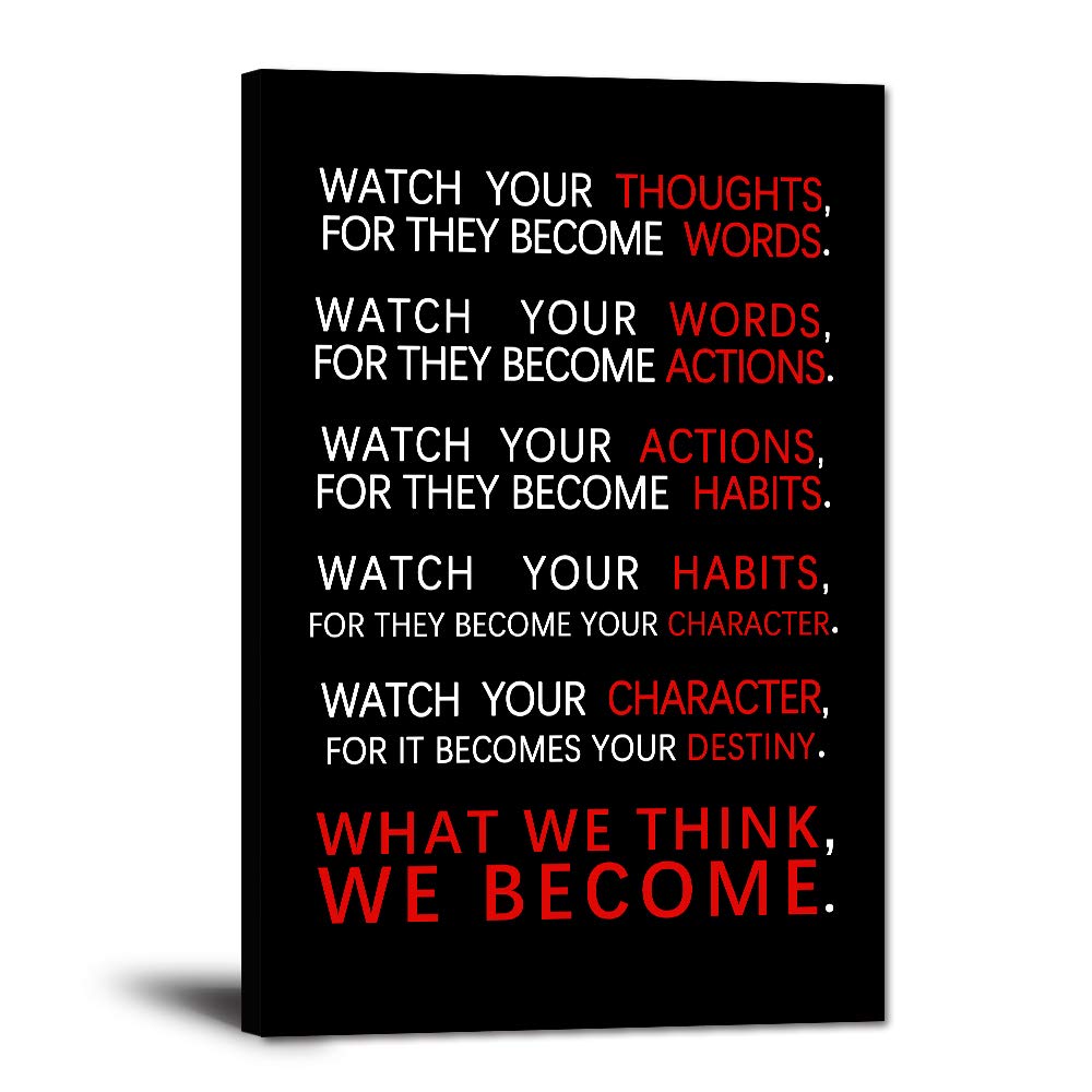 Watch Your Thoughts Motivational Wall Art Inspirational Canvas Painting Inspiring Entrepreneur Quotes Posters Prints Artwork Living Room Home Office Classroom Decor Framed Ready to Hang(12”Wx18”H)