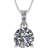 3 Prong Round Solitaire Simulated Diamond Necklace in Solid 925 Sterling Silver with Pure Brilliance Zirconia