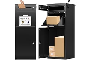 SAPITAL Package Delivery Boxes for Outside, Metal Parcel Drop Box, Large Package Drop Boxes, Secure Anti Theft Package Delivery Box for Porch Curbside with Package Delivery Sign (No Assembly Required)