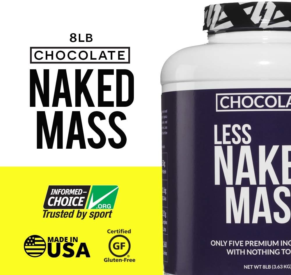 Chocolate Naked Mass - All Natural Weight Gainer Protein Powder - 8lb Bulk, GMO Free, Gluten Free & Soy Free. No Artificial Ingredients - 1,360 Calories - 11 Servings: Health & Personal Care