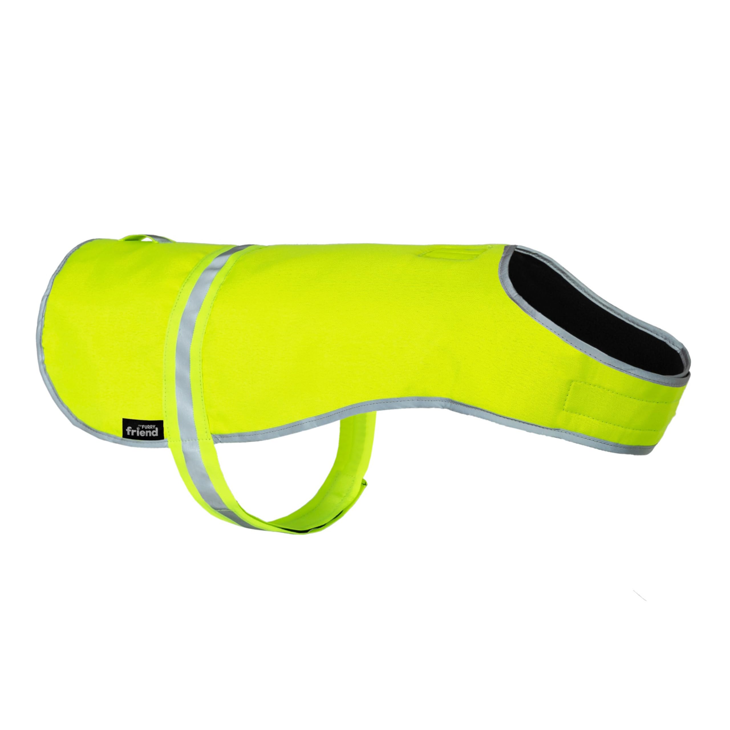 My Furry Friend Dog High Vis/Hi-Vis Reflective Safety Waterproof Fleece Coat | Fluorescent Jacket for Night Walks | Keep Your Dog Safe From Cars, Cyclists & Hunting Accidents | 5 Sizes | (XS, Yellow)