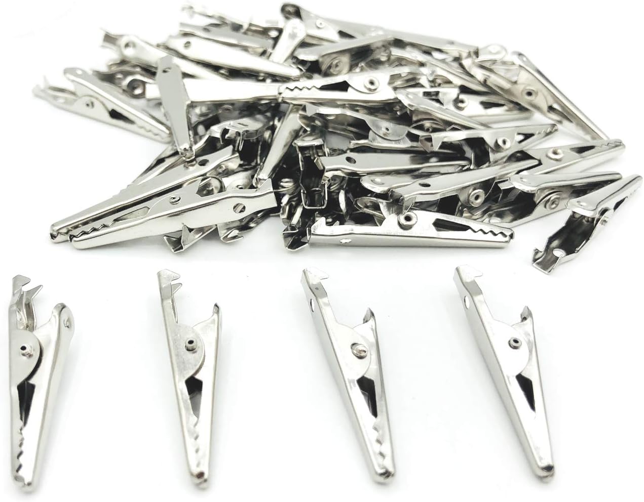WLine 50Pcs 1.4"/35mm Silver Tone Nickel Plated Alligator Clips Test Lead Crocodile Clamps